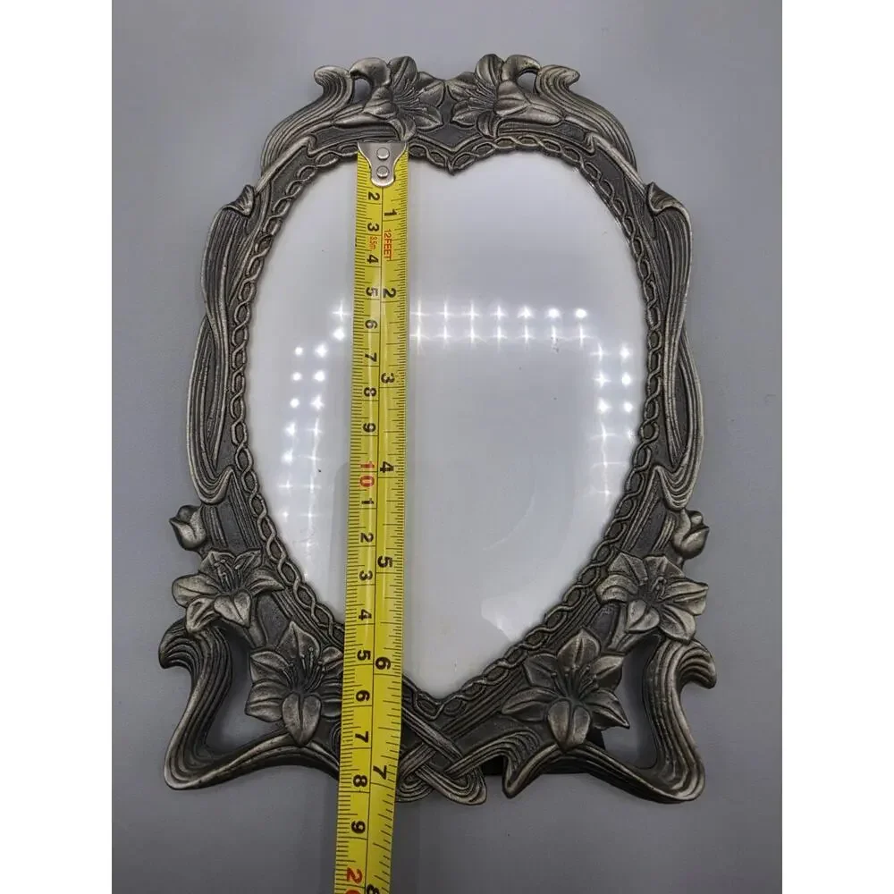 Vintage Heart Shaped Lillies Floral Art Nouveau Pewter Picture Frame